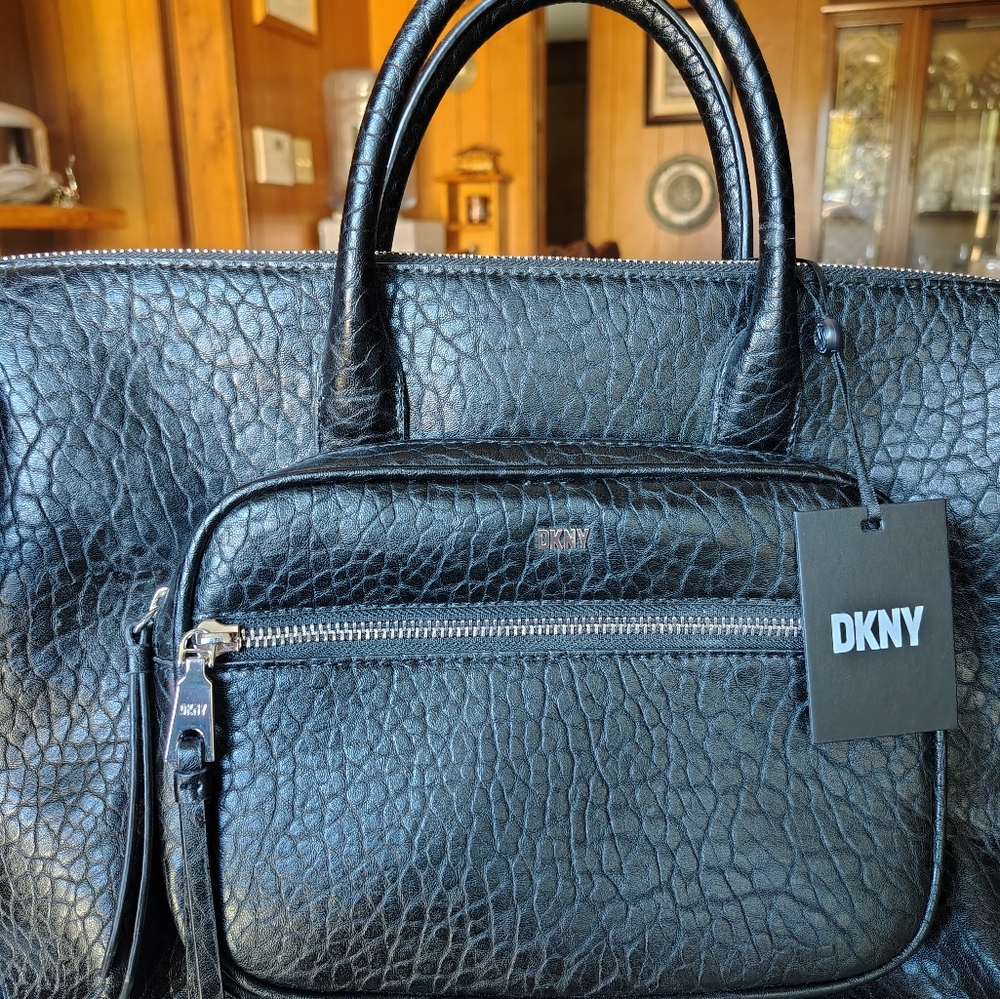 DKNY Black Textured Leather Men's Briefcase